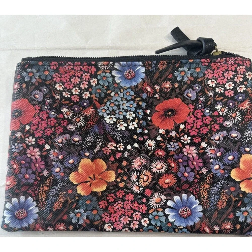 Black, Red and Pink Cosmetic Bag with Floral Design